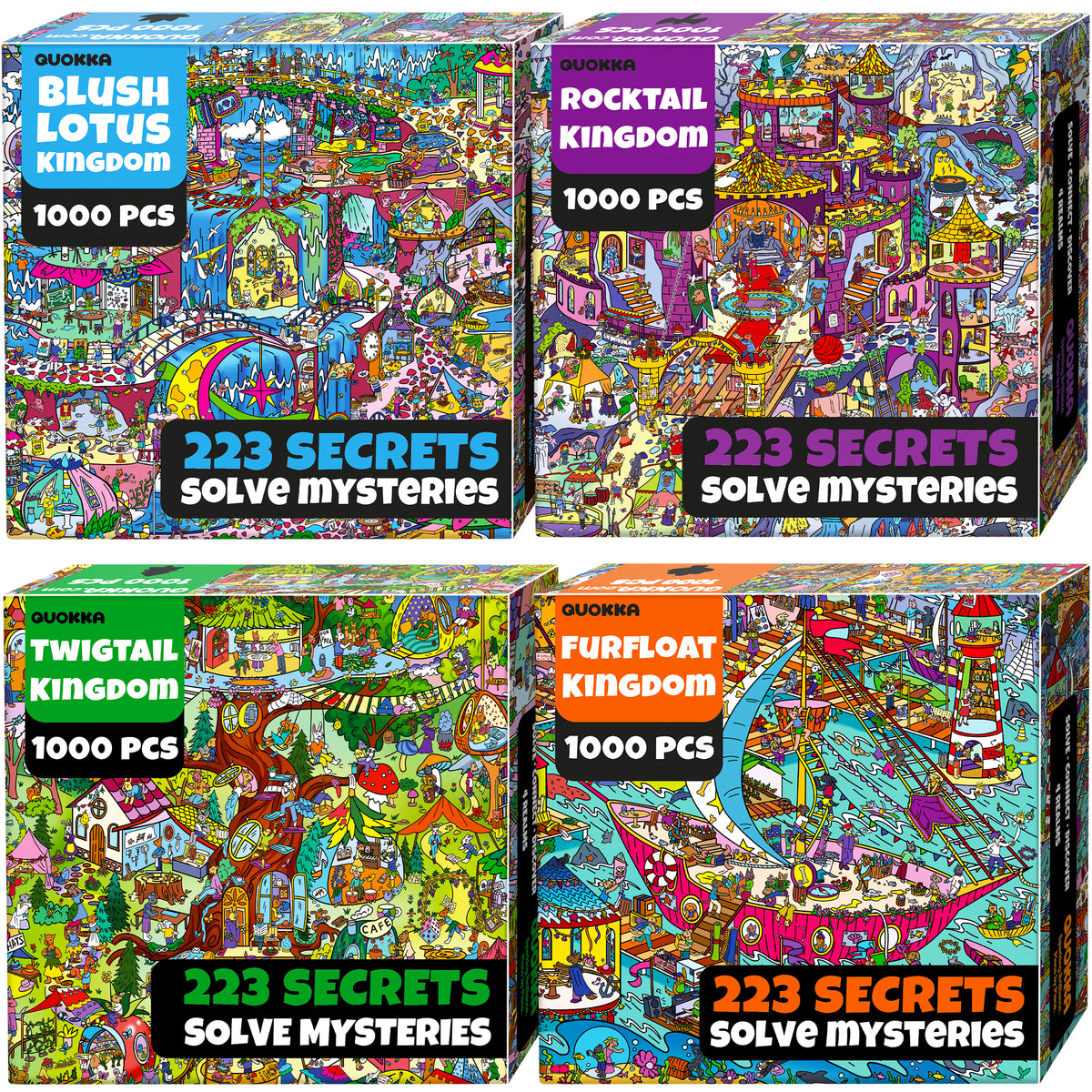 4 Set 1000 Piece Puzzle for Adults with Hidden Secrets - Four Kingdoms