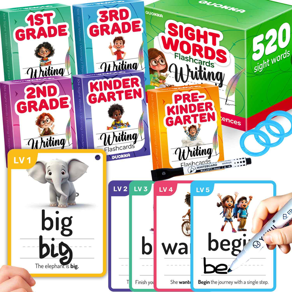 520 Sight Words Flash Cards for Kids | 5 Levels