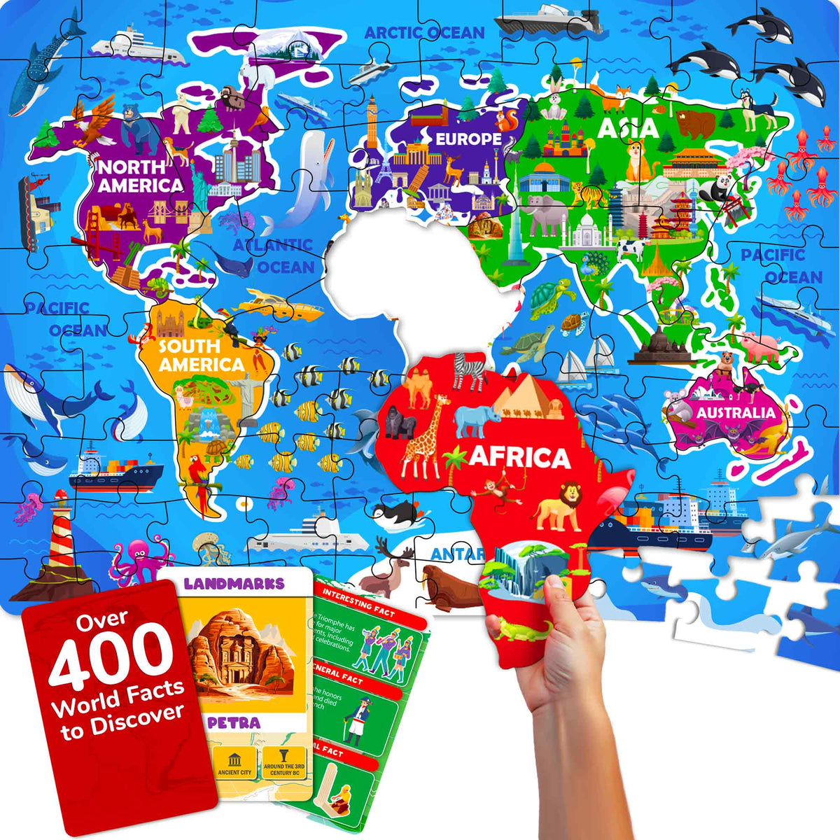 70 Piece Jigsaw Puzzles 50 Cards For Kids | World
