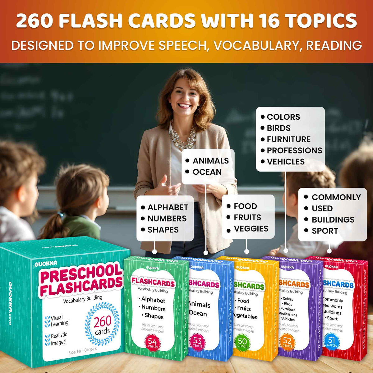 260 Flash Cards with Realistic Images for Kids
