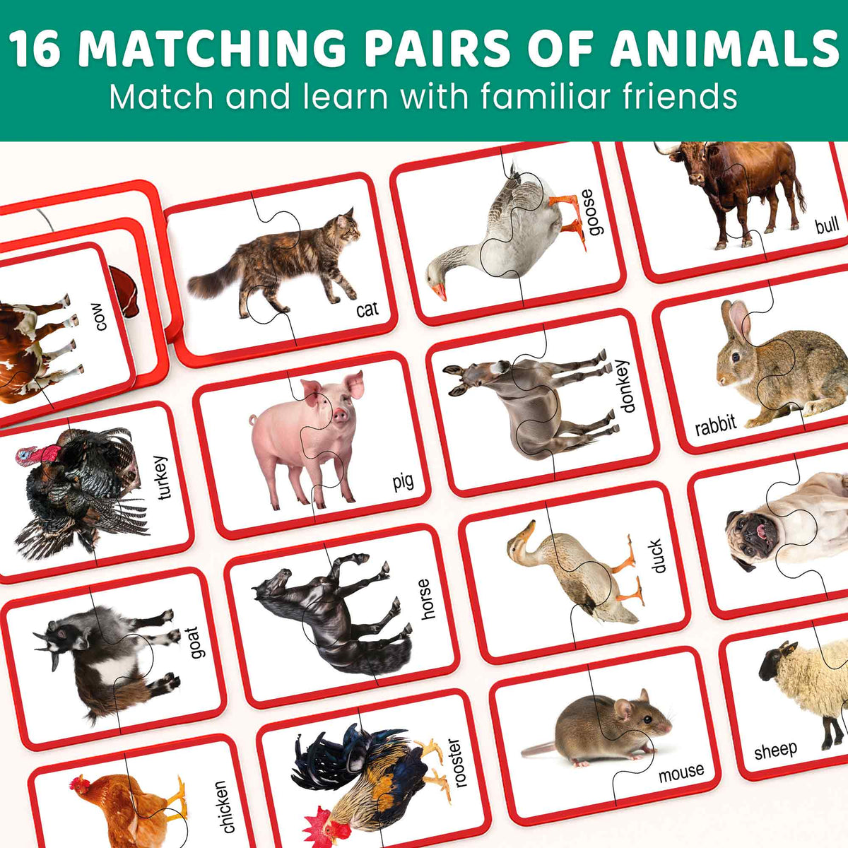 Matching Puzzle for Toddlers - 16 Realistic Pairs Farm Animals