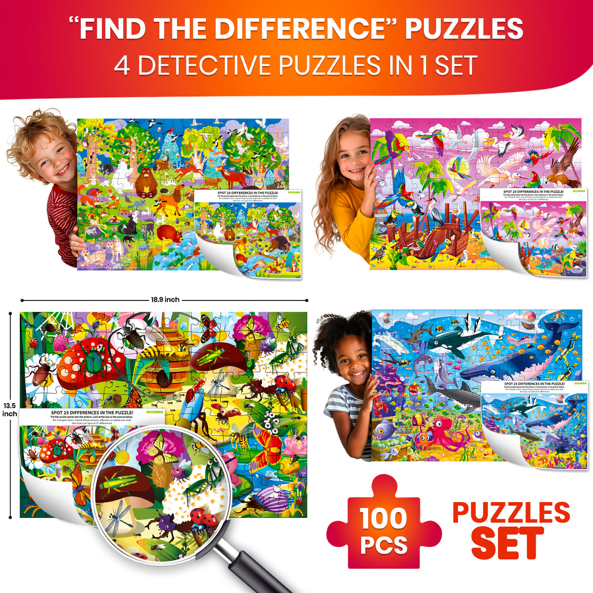 100 Pcs Search and Find Puzzles for Kids - Ocean, Insects & Forest