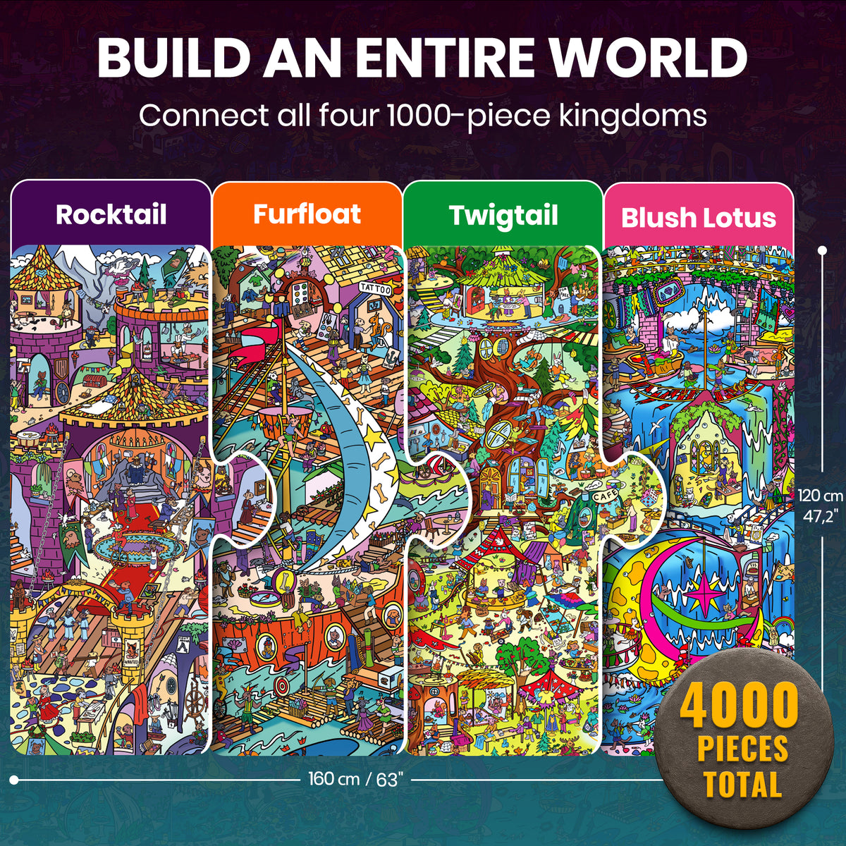 4 Set 1000 Piece Puzzle for Adults with Hidden Secrets - Four Kingdoms