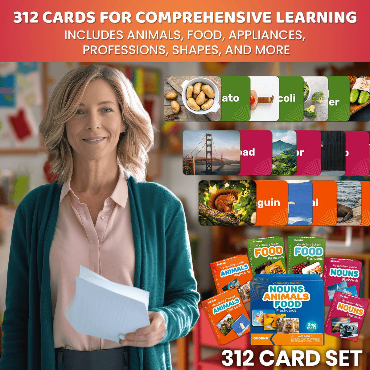 312 Flash Cards Set for Speech Therapy & Vocabulary Building Activities