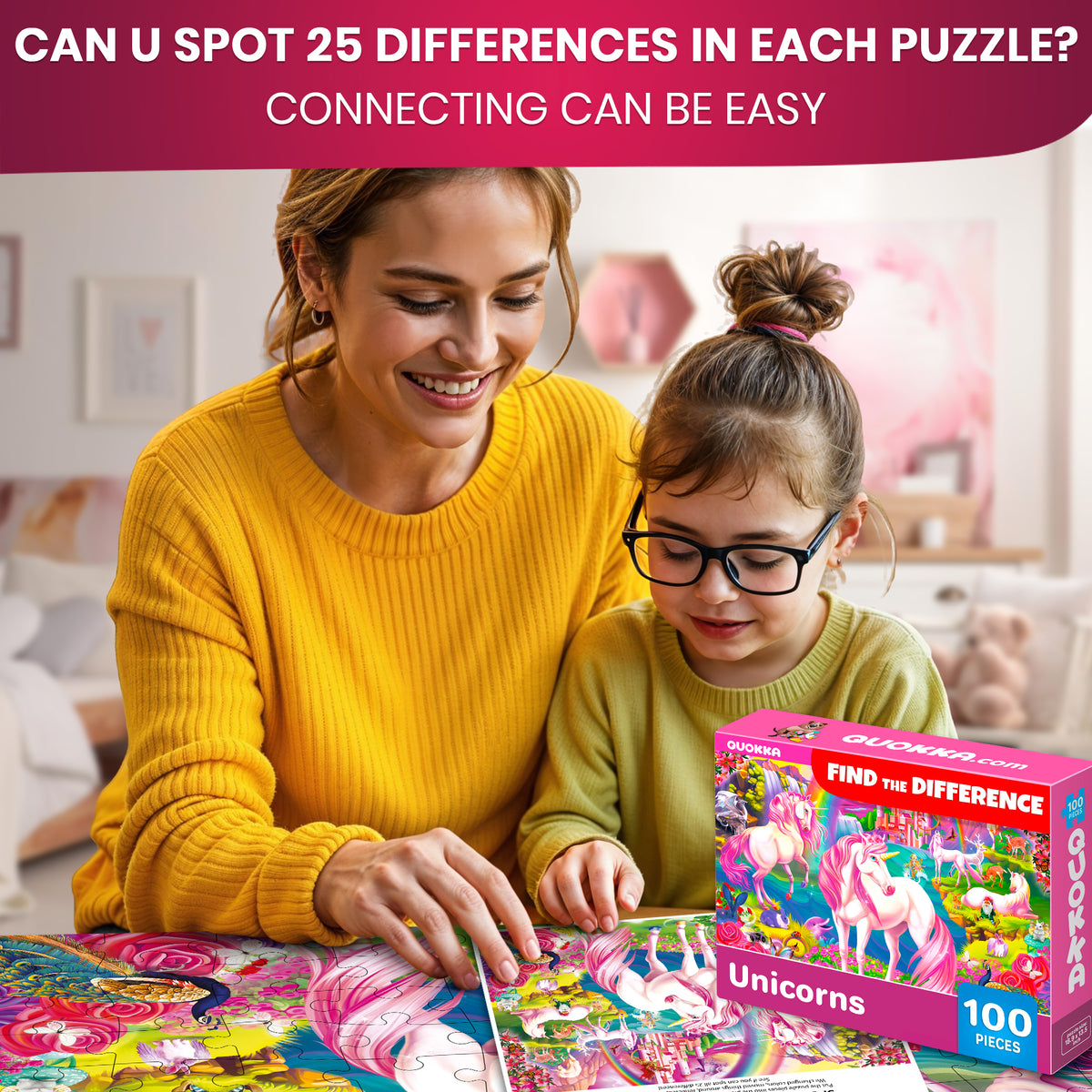 100 Pcs Floor Puzzles for Kids | Unicorns, Princess & Mermaids