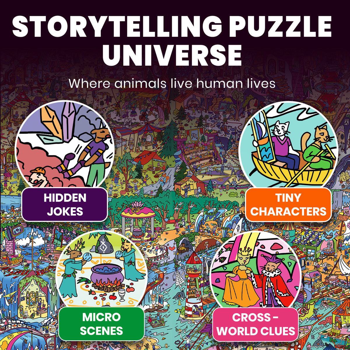 4 Set 1000 Piece Puzzle for Adults with Hidden Secrets - Four Kingdoms