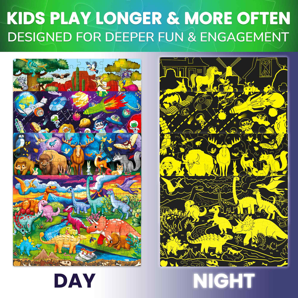 100 Piece Glow in The Dark Puzzles for Kids | Space, Dino