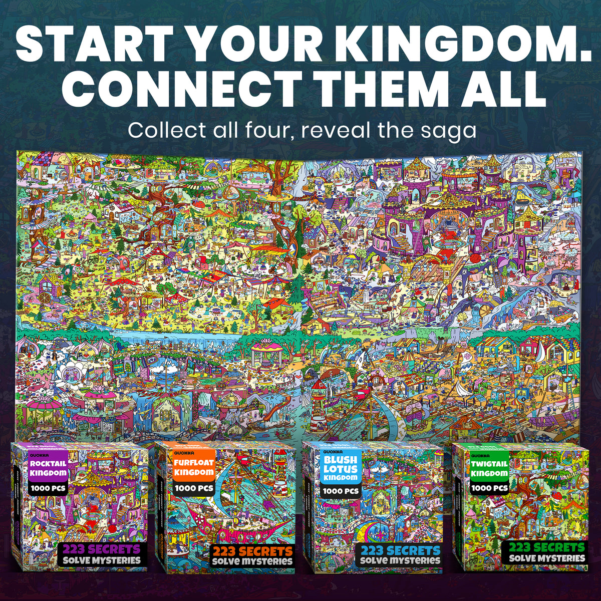 4 Set 1000 Piece Puzzle for Adults with Hidden Secrets - Four Kingdoms