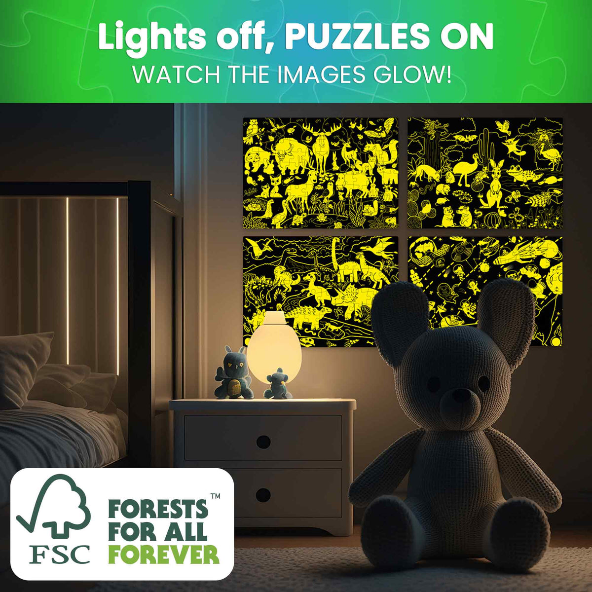 100 Piece Glow in The Dark Puzzles for Kids | Space, Dino