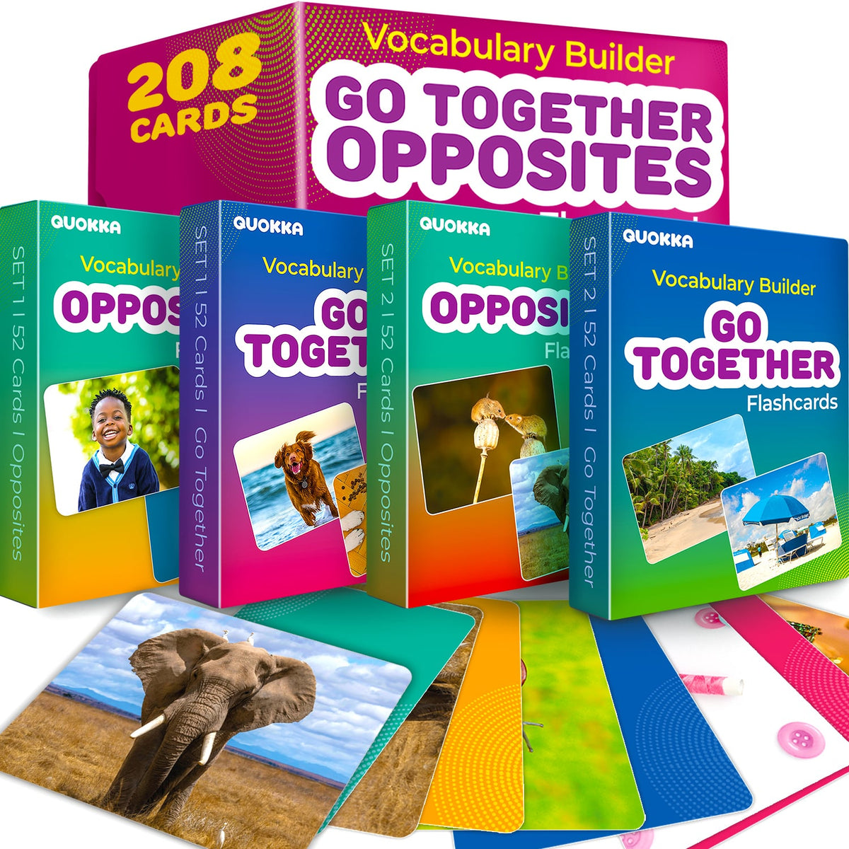 208 Vocabulary Flash Cards Set | Go Together & Opposites Matching Card Game