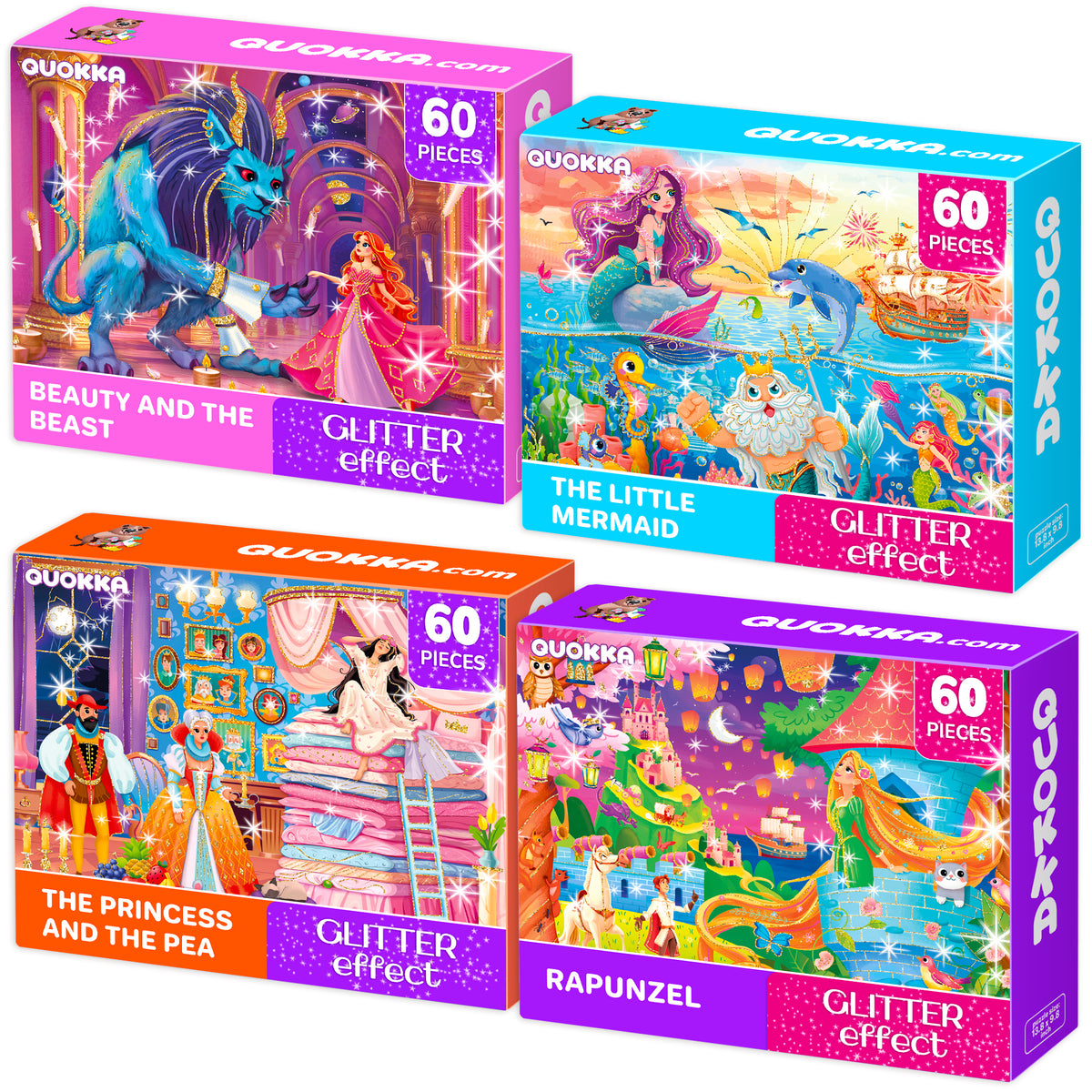 4-Pack 60 Pcs Puzzles for Kids - Fairy Tale Princess