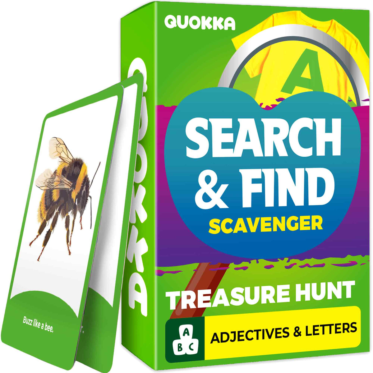 Scavenger Hunt Game  50 Cards for Kids | Adjectives & Letters