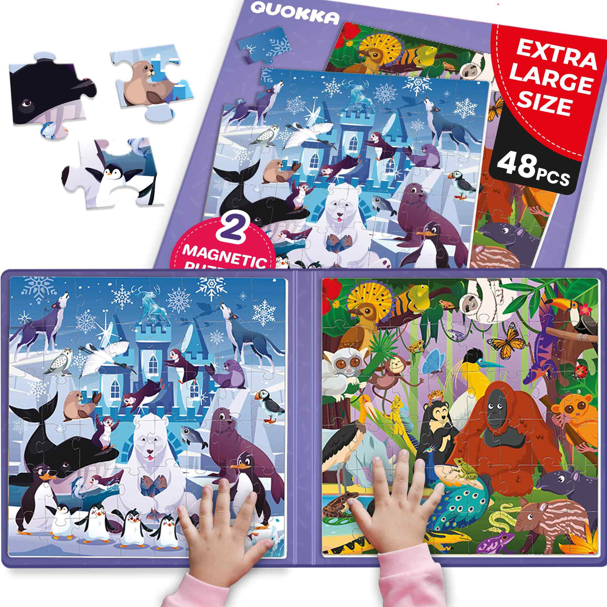 Magnetic Book 2x48 Pcs Puzzles for Kids | Polar & Rainforest