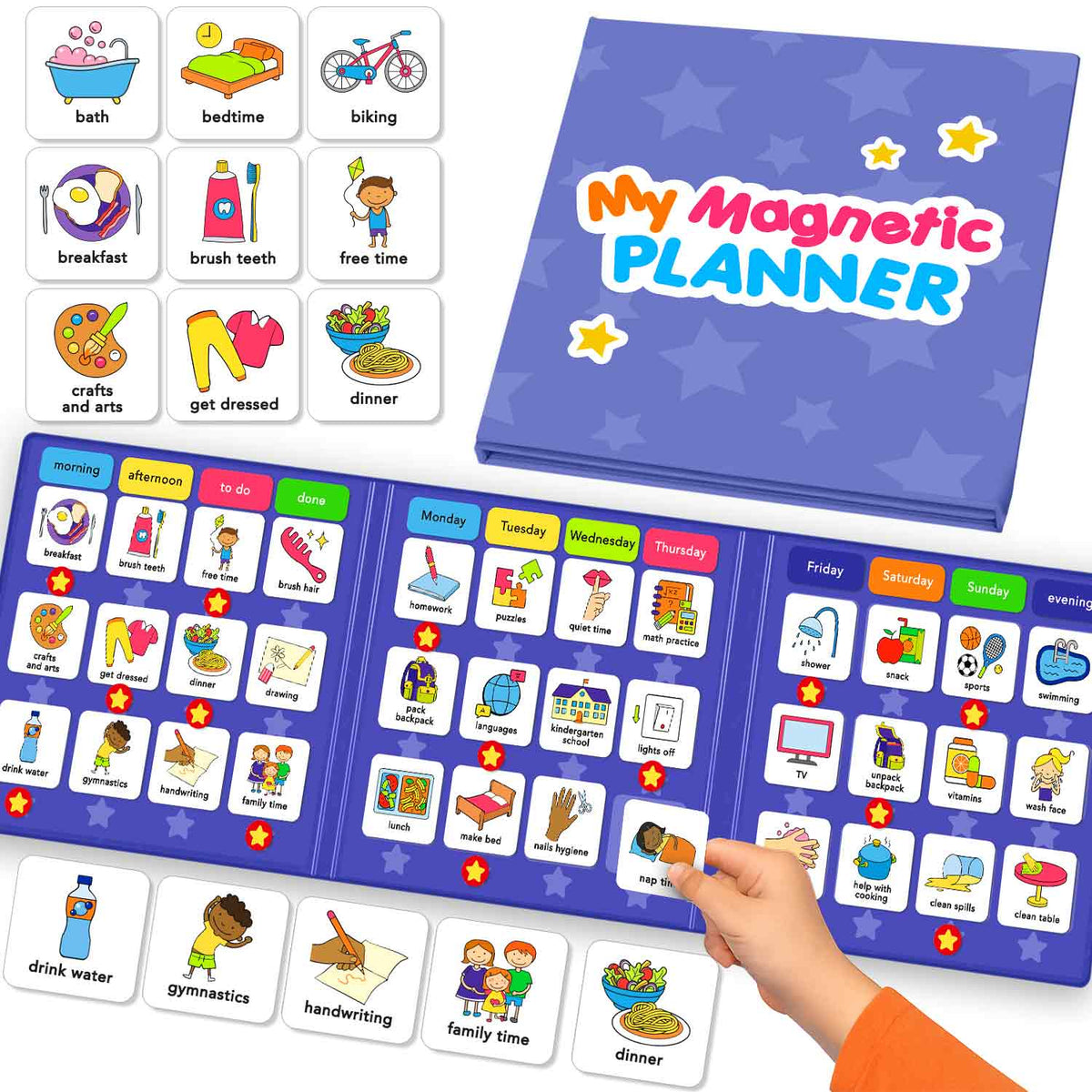 Magnetic Chore Chart for Kids | 72 Routine Magnets & Rewards