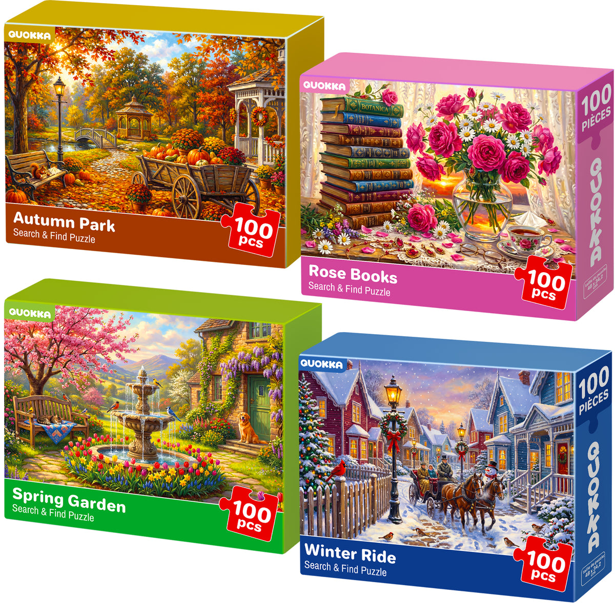 100 Pcs Search & Find Dementia Puzzles for Elderly - Nature