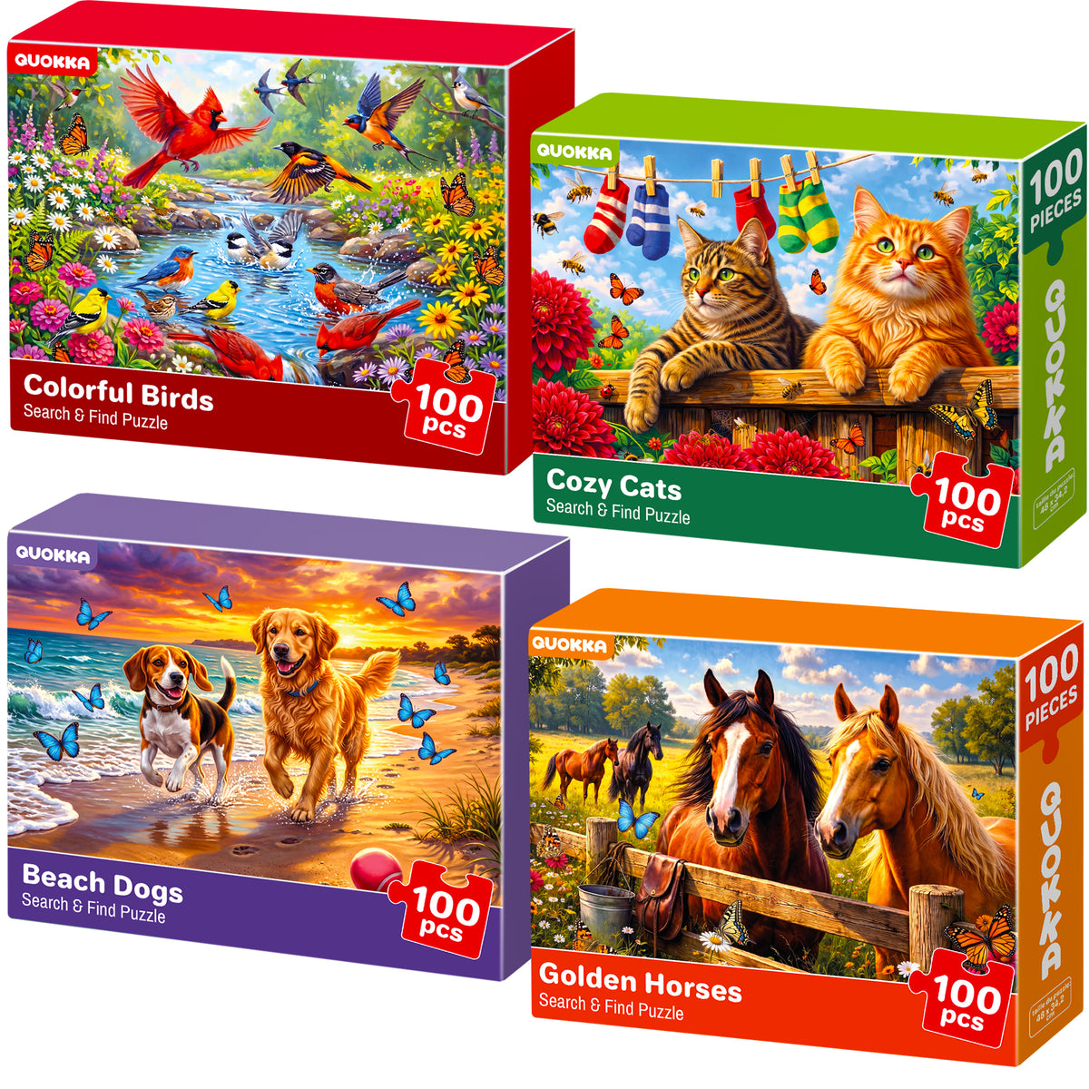 100 Pcs Search & Find Dementia Puzzles for Elderly - Animals