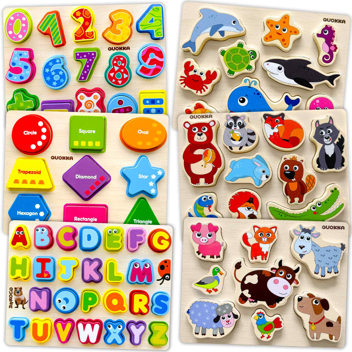 6 Chunky Puzzles for Toddlers - Animals, Numbers, Alphabet