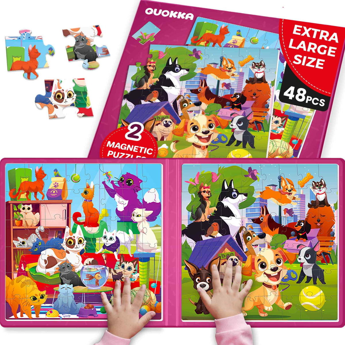 Magnetic Book 2x48 Pcs Puzzles for Kids | Cats & Dogs