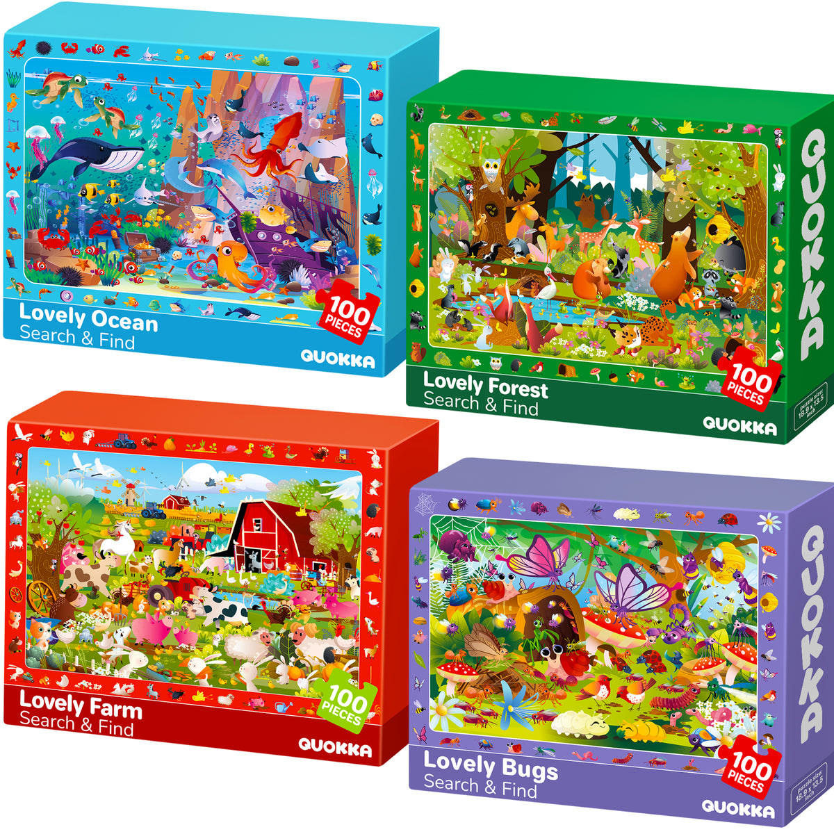 100 Piece Search & Find Puzzles for Kids with Animals, Bugs
