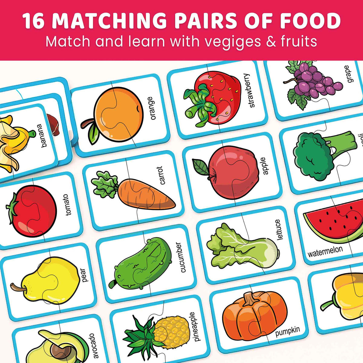 16 Matching Pairs of Fruits Veggies
