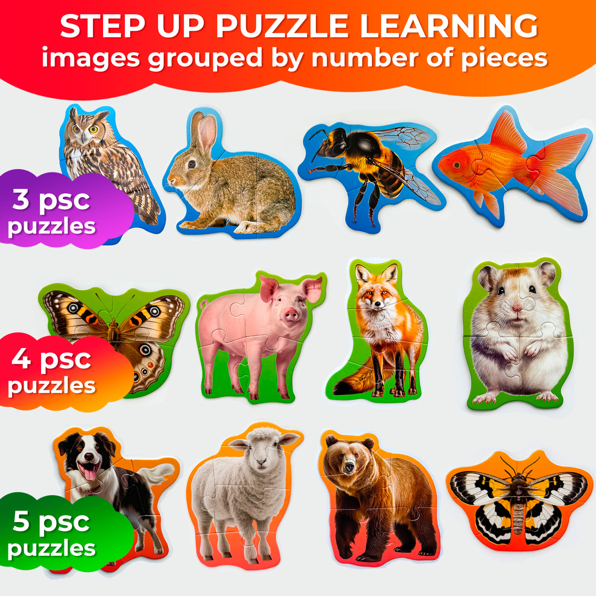 Step Up Puzzles 4 Set – 40 Animal Puzzles for Toddlers 2-4