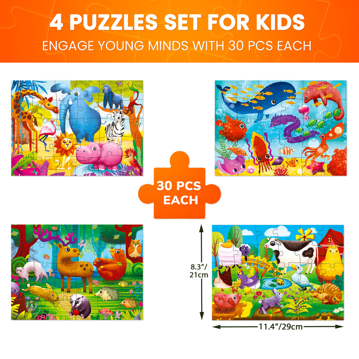 30 Piece Puzzles for Kids | Forest,  Ocean & Africa Animals