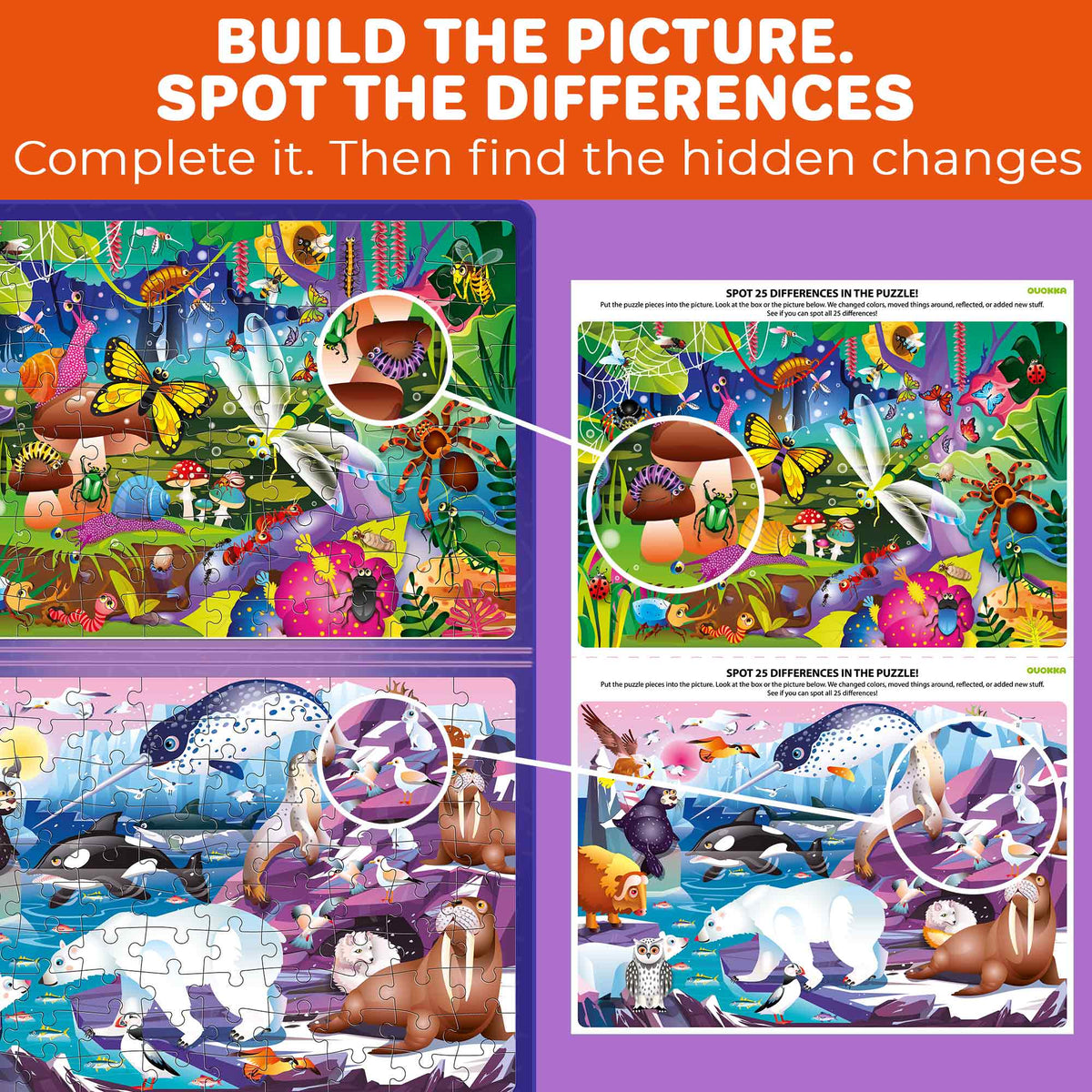 Magnetic Puzzle 2x100 Pcs Puzzles for Kids - Bugs & Polar Animals
