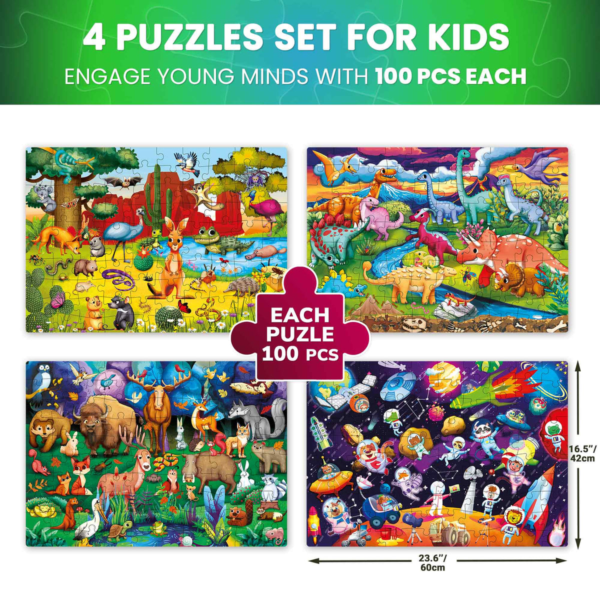 100 Piece Glow in The Dark Puzzles for Kids |  Space, Dino