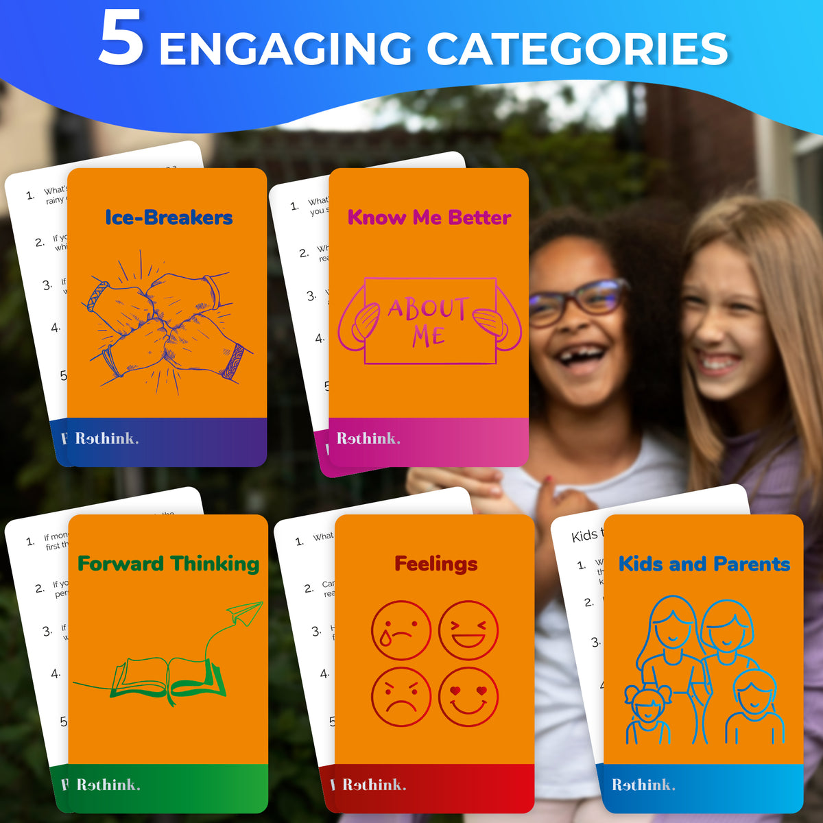 Rethink!: Conversation Starters for Kids | 100 Conversation Cards Family Pack