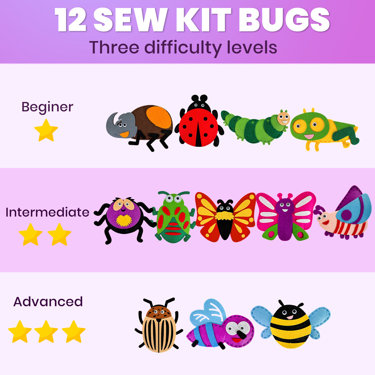 4-Pack Beginner Sewing Kits for Kids – 48 DIY Felt Toys