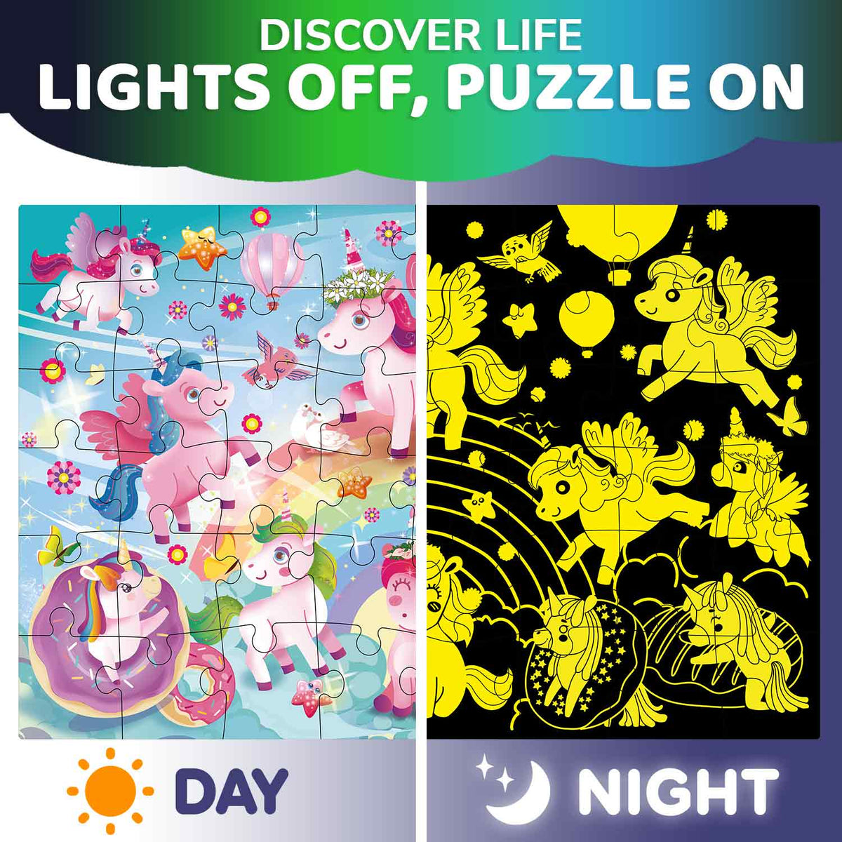 Lights off puzzle on, day and night