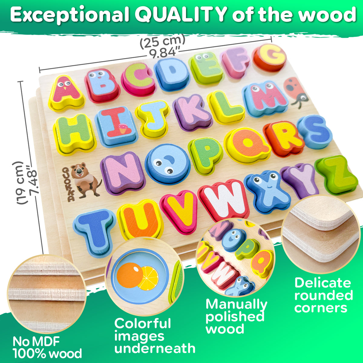 3 Set Chunky Wooden Puzzles for Toddlers | Alphabet, Numbers & Geometric Forms