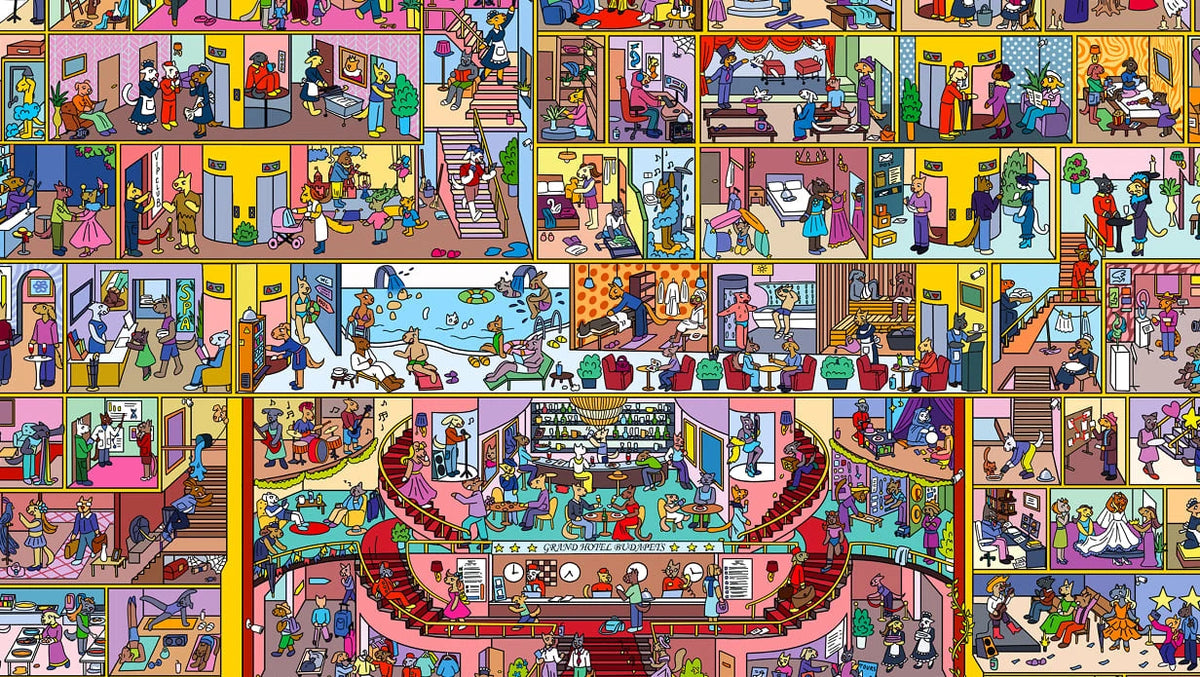 Layered illustrated puzzle scene with extra story details